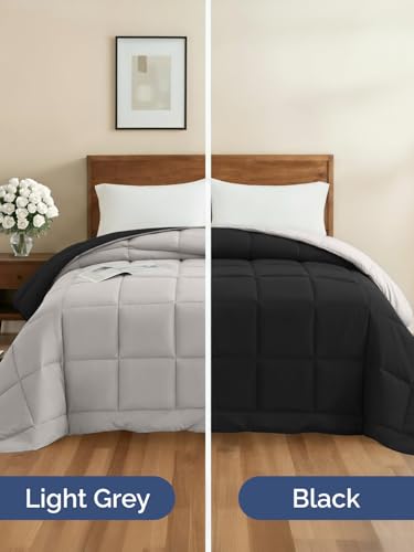 Image of King Size, Black & Light Grey Alternative Down Comforter - Warm, Lightweight & Breathable Hotel Quality Bedding Set for Men, Women, Kids & Teens - All Season Cooling Microfiber Duvet Insert Comforter