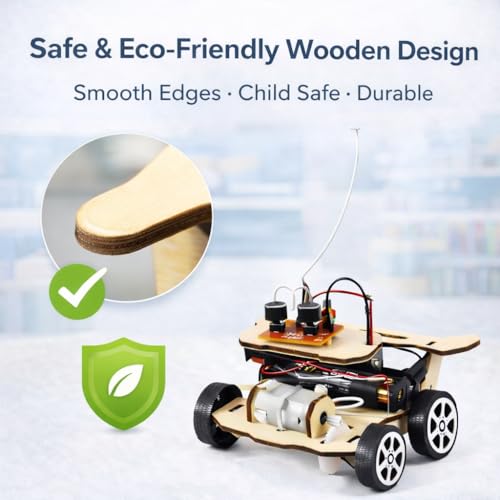 Image of FLERCISADIY Wireless Remote Control Car STEM Science Kit for Kids | Educational Toy for Learning Electronics, Engineering&Robotics|Wooden Assembly RC Car Project|Age 8+(Wireless Remote Control Car)
