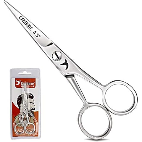 Candure Haarschere Schnurrbart Bart Nase & Ohren Scheren Edelstahl Haare Schneiden Professionelle Schnurrbartschere und Nasenhaarschneideschere Cover