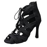 DJJSDMY Latin Dance Shoes Women's Dance Shoes Fashion High Heeled Sandals For Ladies Lace-up Indoor Performanc Ballroom Tango Professional(Black-8.5cm heel,40)
