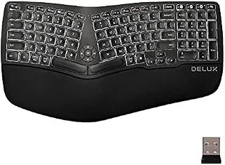 DeLUX Ergonomic Keyboard, Wireless Ergo Split Keyboard with Backlit for Natural Typing and Reduce Hands Pain, USB Receiver, BT5.0, Scissor Switch and Palm Rest for Windows and Mac(GM902A-Black)