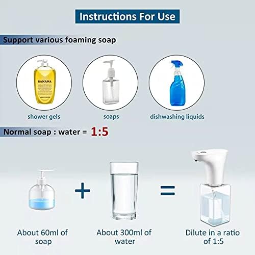 Automatic Foaming Soap Dispenser,Automatic Soap Dispenser,Speensun 450ml USB Charging Cable Hands Free Infrared Sensor Auto Foam SoapDispenser for Bathroom Kitchen (Clear)