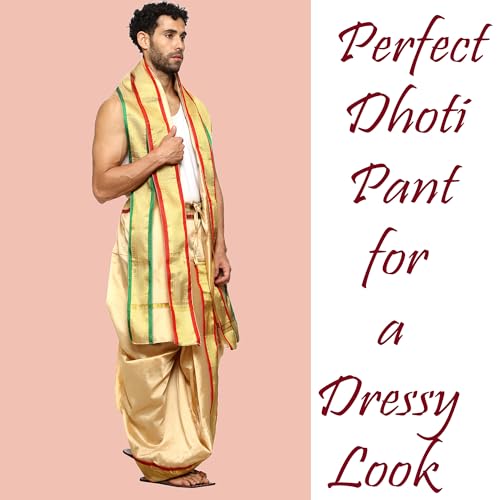 Image of Rameshwaram Fabrics Mens Ready to Wear Silk Dhoti with Angwastra Set - Pocket Dhothi