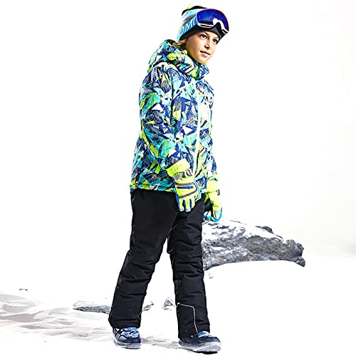 7HAHA3 Boy's Fashion Snowsuit Teen Snowboard Ski Jacket & Pants Set Children Outdoor Coat Warm in -30°C (-22?),Black,14T(153cm)