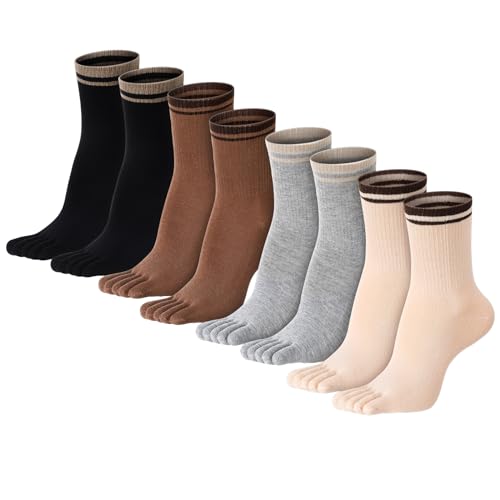 Bencailor 4 Pair Women Five Toe Socks Cotton Toe Socks Athletic Running Long Split Toe Women's Cotton Crew Ankle Socks(Pretty Colors)