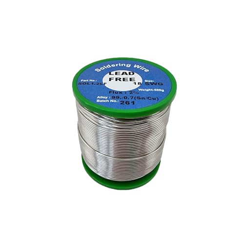 KafTon 500g Solder Wire Lead Free Loose Solder Wire Fluxed Core 0.8mm - 3.2mm diameters Reel (Size: 18 SWG - 1.2mm)