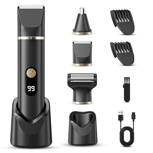 Beard Trimmer for Men, Electric Razor & Nose Hair Trimmer - IPX7 Waterproof All-in-One Body Grooming Kit for Wet/Dry Use on Beard, Chest, Legs & More