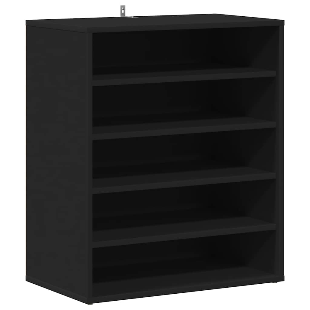 Zapatero negro 60 x 35 x 70 cm de madera con 5 estantes, organizador de zapatos para montaje en suelo o pared, fácil de limpiar