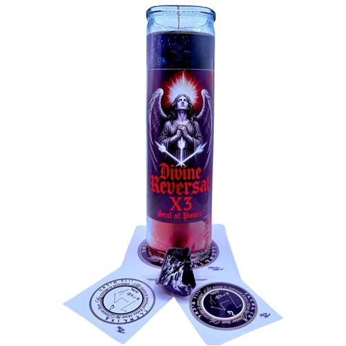 Divine Reversal X3 Seal of Power Candle Kit | Black Over Red Fixed Glass Reversible Candle | Healing Hussle