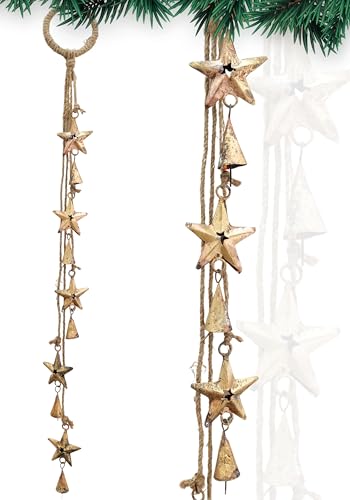 HIGHBIX Shabby Chic Hanging Bells Cluster – Rustic Handmade Metal Bell Décor for Wall, Door, Garden, or Festive Decoration (1, Star Cone)