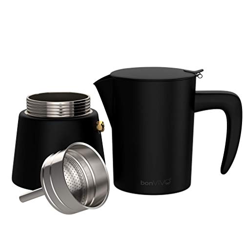 bonVIVO Intenca Stovetop Espresso Maker - Luxurious Italian Coffee Machine Maker, Stainless Steel Espresso Maker Full Bodied Coffee, Espresso Pot For 5-6 Cups, 10 oz Moka Pot Black Finish - Thumbnail 7