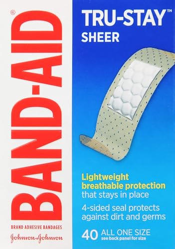 Band-Aid Brand Tru-Stay Sheer Strips Adhesive Sterile Bandages for First Aid & Wound Protection, Individually Wrapped Wound Care Bandages for Minor Cuts & Scrapes, All One Size, 40 ct