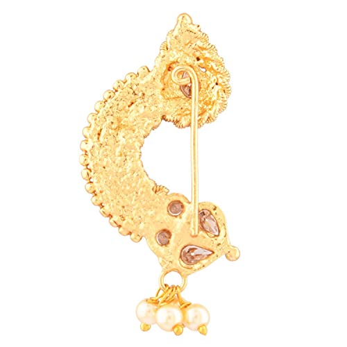 Efulgenz Indian Jewelry Crystal Kundan Faux Pearl Clip On Nose Ring Pin Stud Fake Septum Ring Non Piercing Body Jewelry (Style 2 Red) #TOP5