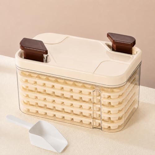 Image of HomeCloud Dual Press Ice Cube Tray with Storage Bin & Lid, 385 Ice Cubes (77 Grids x 5 Trays) BPA Free Easy Release Ice Mold with Scoop for Freezer, Home, Kitchen & Drinks (Cream)