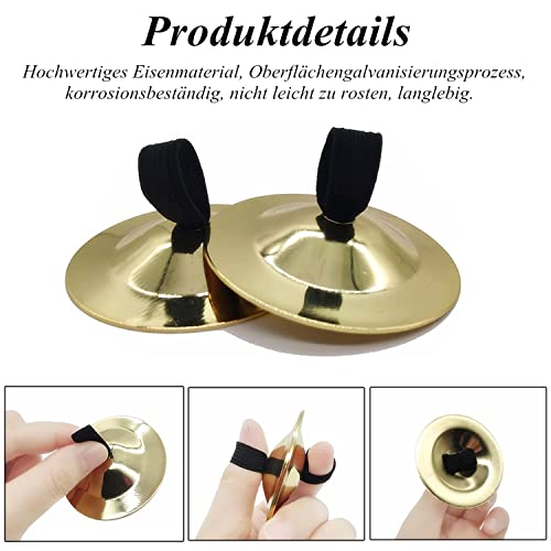 2 Paar Finger Becken Messing, Fingerzimbeln, Finger Becken Musikinstrument Handbecken mit elastischen Band, Bauchtanz Finger Messing Musikinstrument Rhythm Maker für Tänzer Ball Party