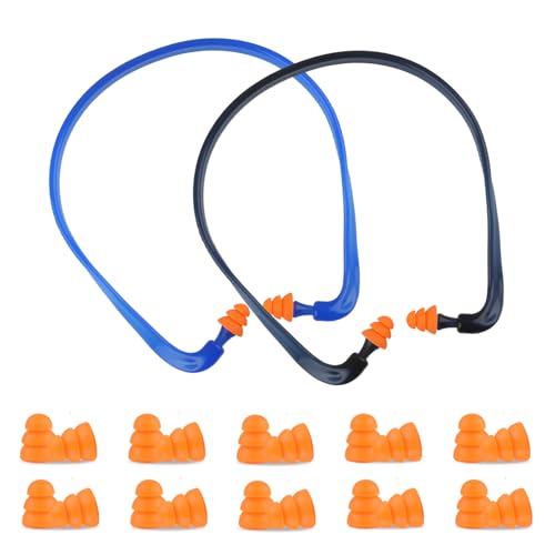 2 Stück Bügelgehörschutz Set für Gehörschutz Arbeit und Schießsport: Angenehm tragbar, anpressdruckfrei mit effektiver Lärmreduktion, inkl. 10 Paar Ersatzstöpseln (14x14x1,4cm) Schwarz/Blau