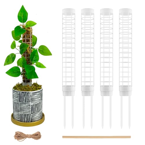 Small Moss Pole for Monstera - Stackable & Refillable Plastic Moss Poles for Climbing Plants with Large Mesh Design (4Pack-White-Small)