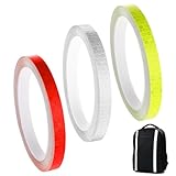 WJIAAA 3 Rollen Reflektorband Selbstklebend, 10mm x 8m Neon Reflektoren Aufkleber, Selbstklebende Wasserdicht Warnband, Zuschneidbar für Outdoor Fahrzeuge, Fahrräder, Helme Rot, Weiß, Gelb