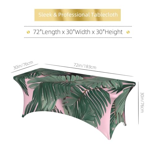 Nappe rectangulaire extensible de 1,8m en élasthanne rose à feuilles de palmier - 7