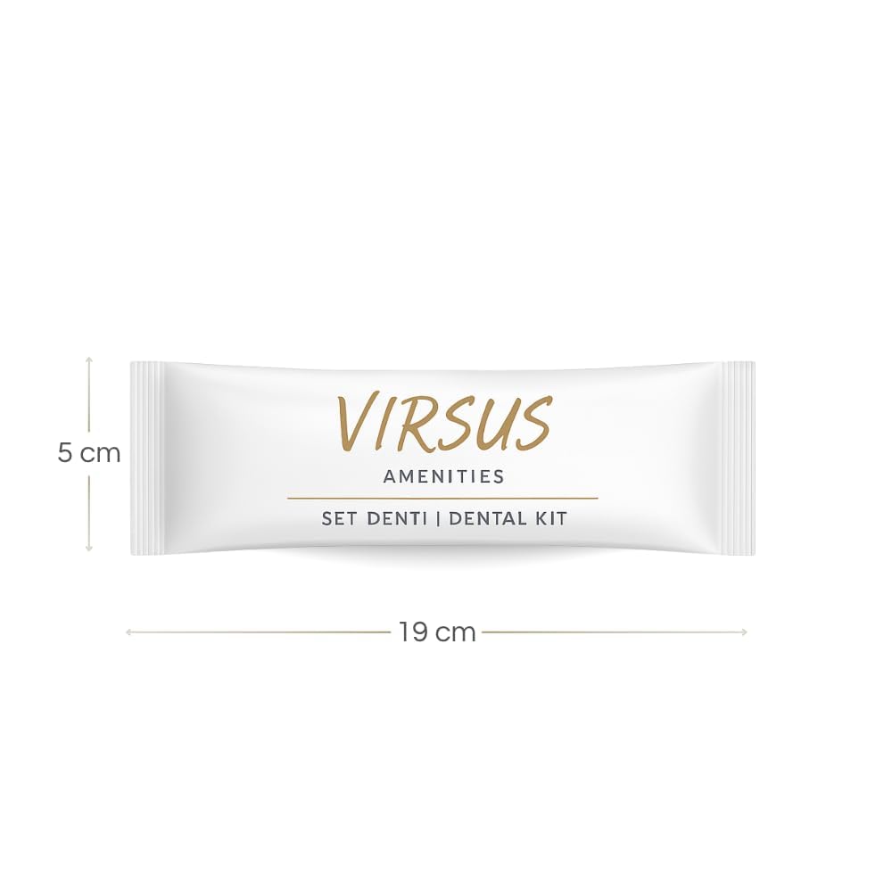 Virsus Set Igiene Orale monouso imbustato, confezione Flowpack bianca, spazzolino denti trasparente e tubetto Dentifricio da 5ml, per Albergo Hotel B&B Host, Set da Viaggio Linea cortesia (100)