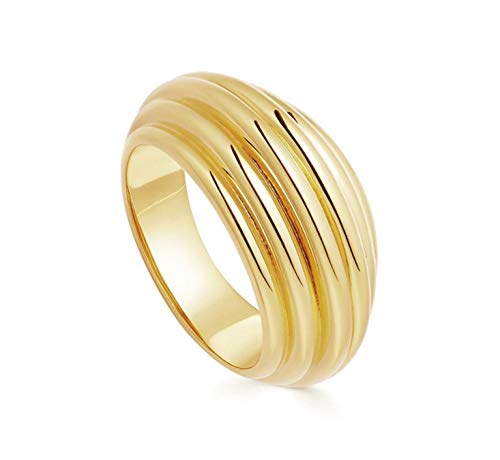 ailov 5 Line Textured Oversized Golden Ribbed Dome Ring Engraved 11mm Chunky Minimal Stacking Statement Band (6)
