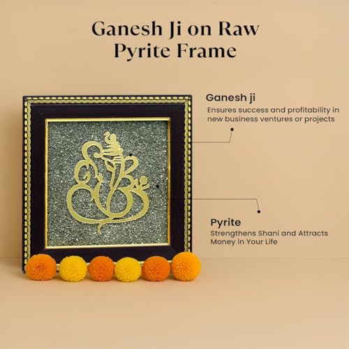 Image of Astrotalk Ganesh Ji on Raw Pyrite Frame | Ganesh Idol for Home Decor with Pyrite Stone Frame | Ganesh Vastu Items for Home & Office | Gift for Man & Woman | 19x19x1 cm | 1 Piece