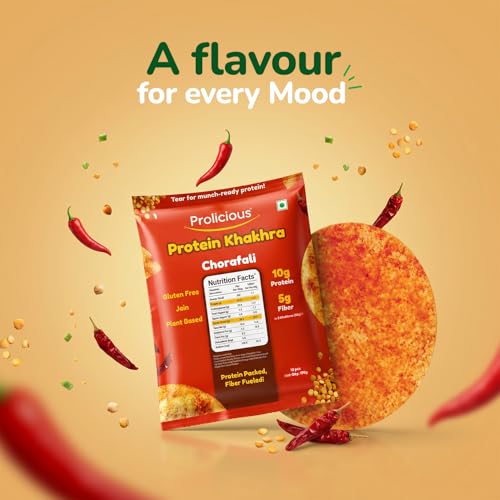 Image of Prolicious Healthy Protein Thin Chips |10g Protein & 5g Fibre Per Pack Per Pack Per Pack | Vegan Snacks|No Maida |No Palm Oil| 50g - Pack of 7| Desi Masala, Peri Peri, Masala Noodle & Chorafali