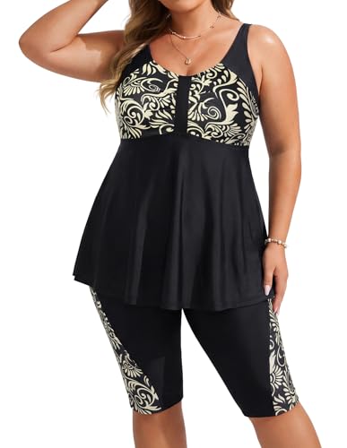 Hanna Nikole Tankini Damen Große Größe Bauchweg Bademode Push Up Tankini Zweiteiliger Set Hohe Taille Sommer Badeanzüge Tankini Oberteil mit Badeshorts 1
