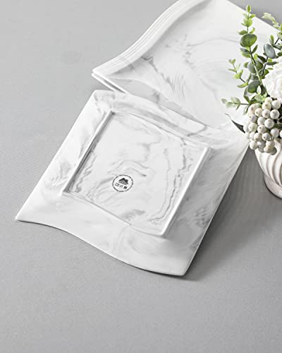 Malacasa Square Dinner Plates, 10 Inch Ceramic Plates Set Of 6, Modern Porcelain Dish Set Kitchen Serving Plate, Microwave, Oven And Dishwasher Safe, Marble Grey, Series Flora #TOP5