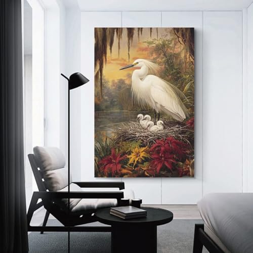 Cuadro en lienzo de garceta 50x75cm para decoracion de salon moderno 3