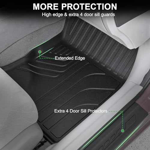 Image of Floor Mats for 2012-2015 Honda Civic Sedan & Sedan Si (Not for Coupe), TPE All Weather Durable Floor Liners Door Sill Guards for Honda Civic