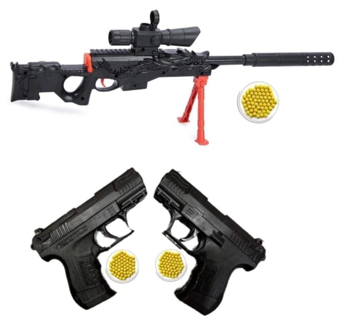 Mb Set of 3 Hand Gun Pro (Pack of 3) Safe & Long Range Shooting Toy Gun with BB Bullets for Kids to Play