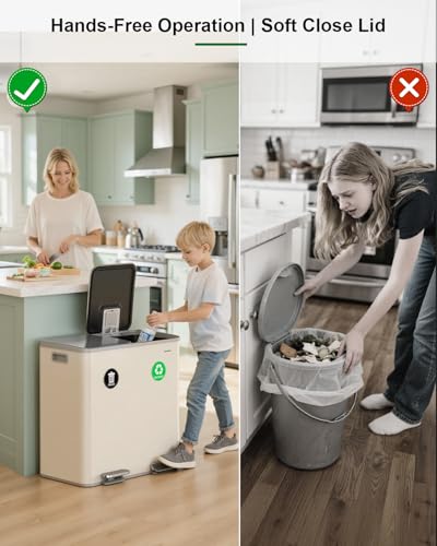 Lovewind 2×11.5 Gallon Dual Trash Can, Stainless Steel Dual Garbage and Recycling Can with Foot Pedal, 90° Stay-Open Lid, Large Dual Compartment Trash Recycling Bins Kitchen, Apricot - image 3
