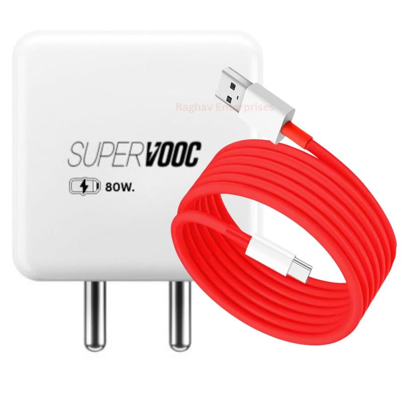 Image of 80W Supervooc Charging Charger with 1M Type C Cable Support Dash /Superdart /Wrap /Vooc for Oneplus 15 /15r /13s /13 /13R /12 /12R /11 /11R /Nord 6 /5 /Ce5 /Realme /iQOO | Fast Charge Adapter -JJ RED