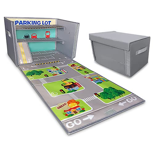 Image of Embrace Play car Toy Garage | Toy Car Storage case | car Rug Play mat | Toy car Storage | Small car Toy Storage | Collapsible Toy Box | Toy Box for Boys