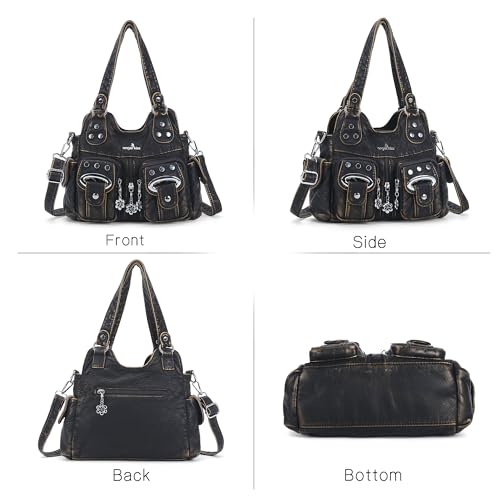 Image of Angel Kiss Small Hobo Purses for Women, Washed Vegan Leather Multi-Pocket Purse, Shoulder Handbag with Adjustable Strap