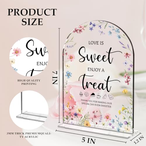 Wedding Signs Decor, Love is Sweet Sign for Dessert Table, Wedding Supplies 5x7 Inch, Wedding Signs for Ceremony And Reception, Arch Acrylic Table Sign for Anniversary, Bridal Shower Decor (Flower)