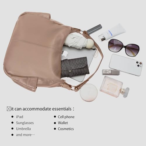 Image of Hobo Bag for Women Genuine Leather Purses Work Casual Shouldler Bag with Two Adjustable Straps