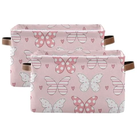 Aslsiy Toy Storage Basket Polka Dots Butterfly Nursery Bins Heart Pink Baby Toys Box Canvas Clothes Shelf Basket Laundry Hamper 2 Pcs Cover
