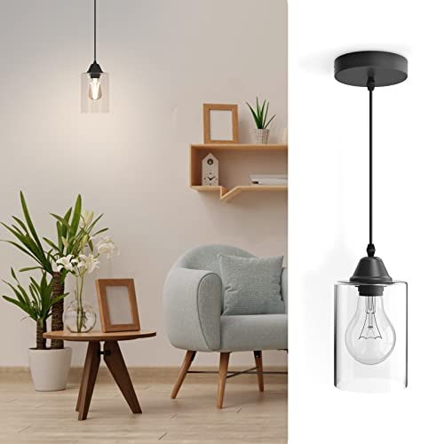 EMKE Pendelleuchte Pendellampe Vintage Hängeleuchte Esszimmer Esstisch Lampenschirm Schwarz, E27 Lampe Hängend Küche Wohnzimmer Pendellampen Hängelampe