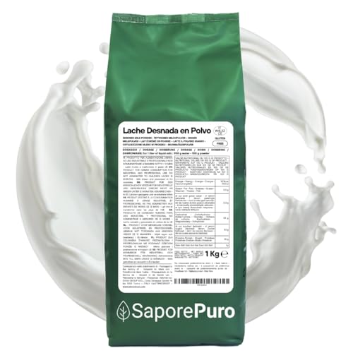 SaporePuro Leche Desnatada en Polvo 1 kg – Leche para Consumo Humano | Alta Solubilidad | Ideal para Pasteles, Pan y Helados | Uso Profesional e Industrial | Sin Gluten