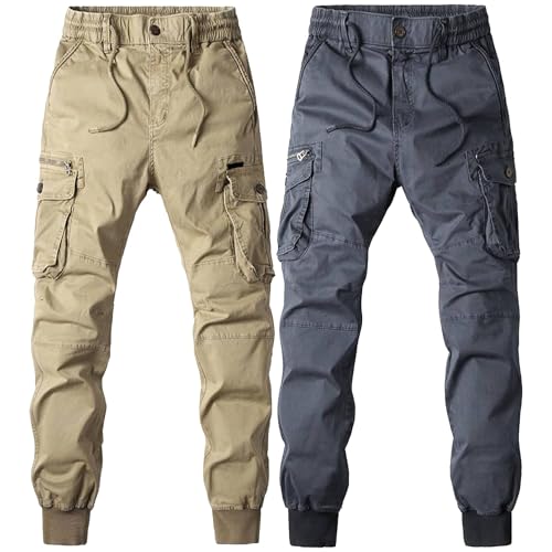 Casual Slim Straight Fit Sweatpants for Men Side Flap Pockets Drawstring Athletic Pants Hiking Work Outdoor Trousers