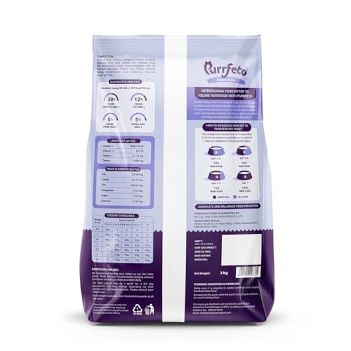 Image of Purrfeto Kitten Dry Cat Food | Chicken & Rice | 3 kg| 40% Reduction in Urinary Tract Diseases | Promotes Brain & Vision Development | Enhances Immunity |Improves Digestive Health