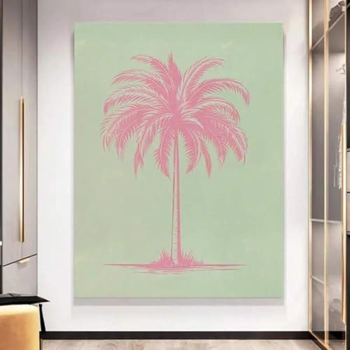 Toile murale palmier rose 60x80 cm avec cadre pour decoration salon
