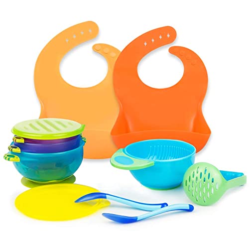 Image of RyanLemon Baby Feeding Set, Silicone Baby Led Weaning Set, Suction Plate and Bowl, Pocket Bib, Spoon Fork, Toddler Flatware Set for Babies 6 Months+, Orange