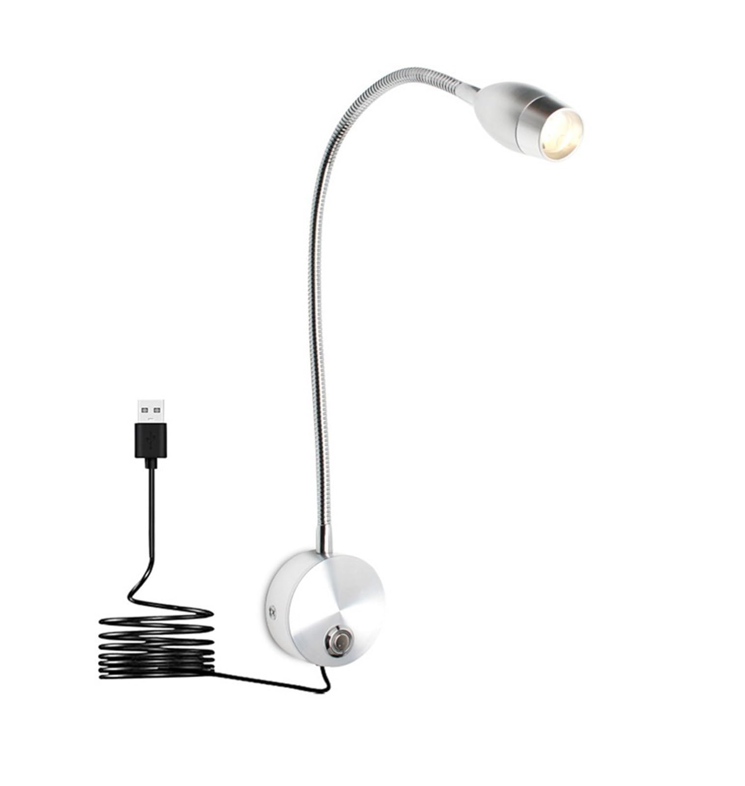 GDBAGKDQK 3W Dimmable Flexible Gooseneck Wall Lamp with Switch USB for Bedroom Bedside Study Light Mounted Night Fixture Bright Lights