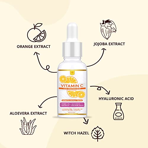 Image of MOUNTAINOR 20% Vitamin C Face serum for Glowing & Brightening Skin for Sensitive skin Women & Men with Alpha Arbutin, Aloe Vera & Hyaluronic Acid. Non-Oily (30 ML)