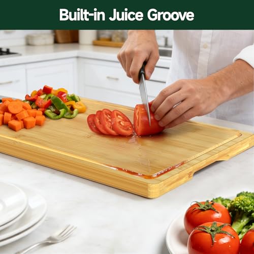 Zeawec 3-Piece Set Bamboo Cutting Board for Kitchen - Crack-Resistant Wood Chopping Boards with Deep Juice Grooves, Pre-Oiled Butcher Block for Meat, Vegetables & Cheese, Natural by zeawec - Image 4