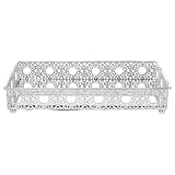 RUNROTOO Bandeja de Tocador de Metal y Cristal Diseño Europeo Elegante, Patrón Calado Intrincado, Organizador para Perfumes y Joyas, Adecuado para Uso en Casa