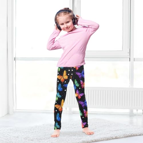 Girls Leggings Colorful Butterfly Black Kids Length Leggings Pants Toddler Athletic Soft Tights Trousers 4T4